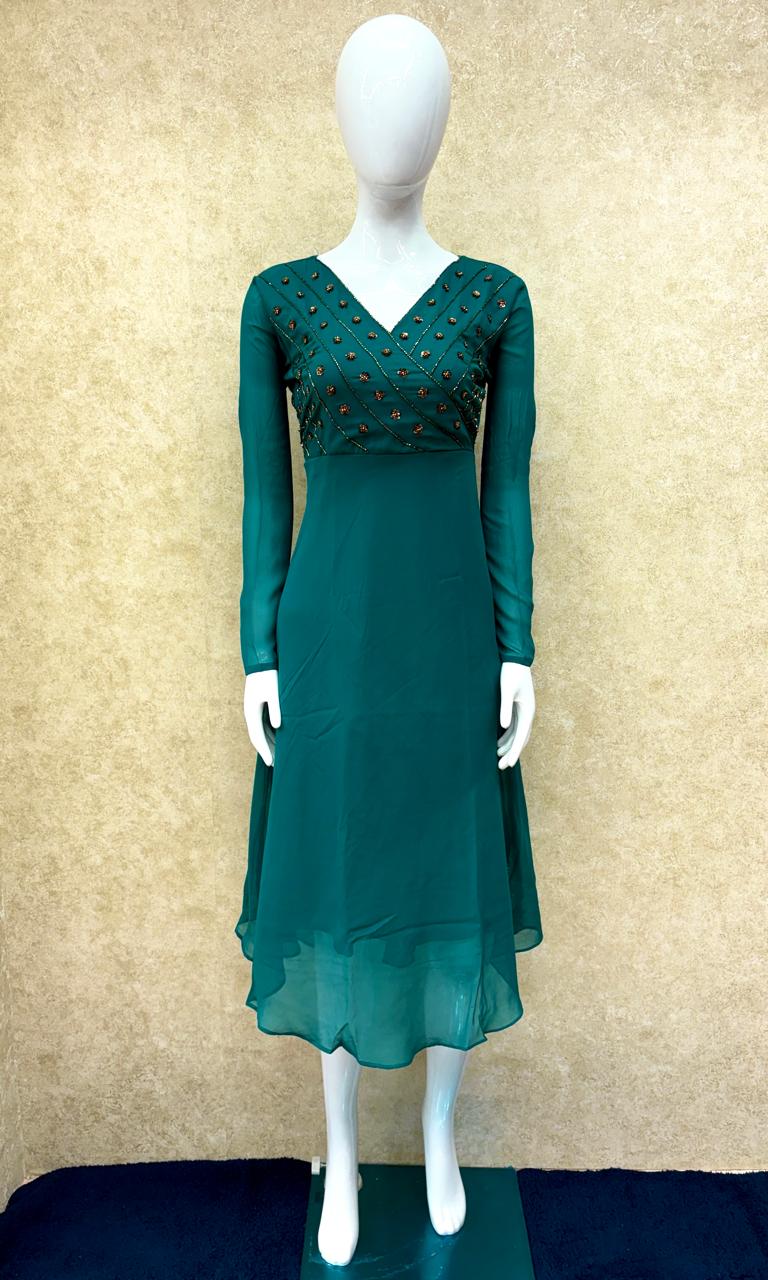 #TH83 / Georgette / Flared / Full Sleeves / Teal Blue - Image 2