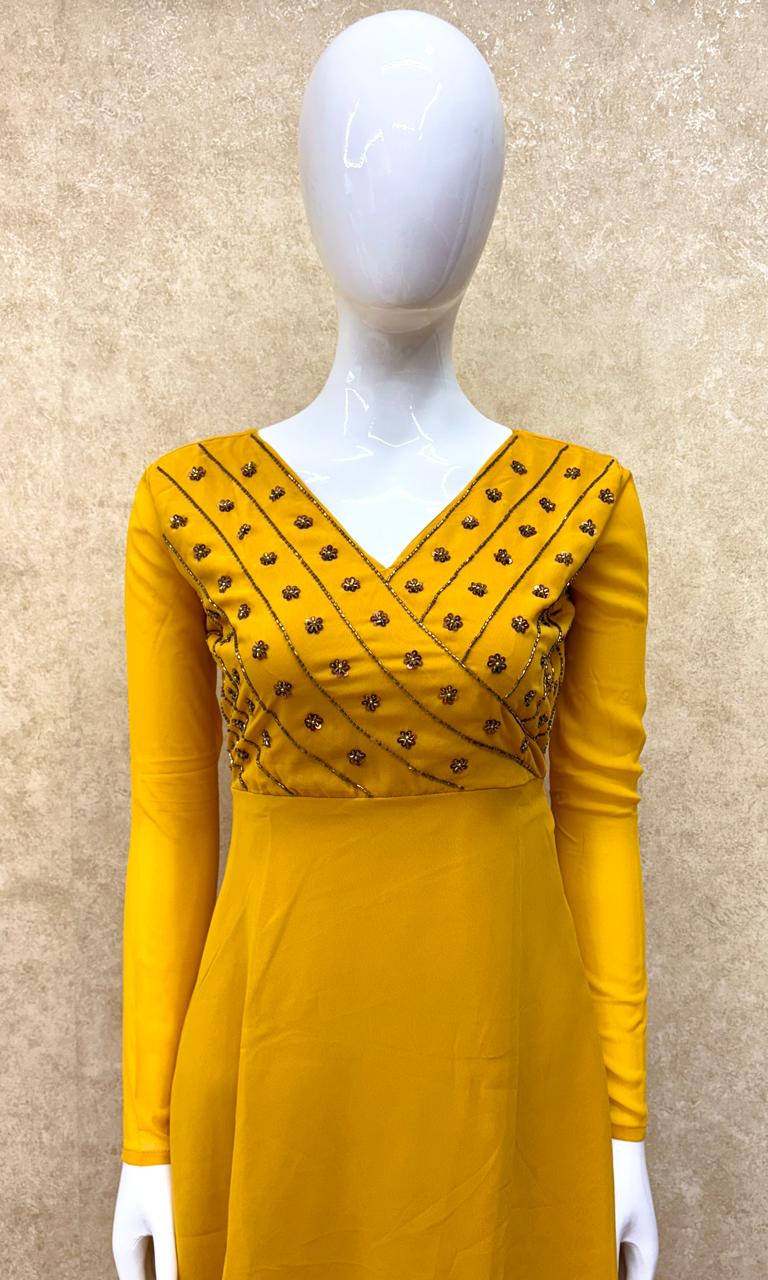 #TH83 / Georgette / Flared / Full Sleeves / Mustard Yellow