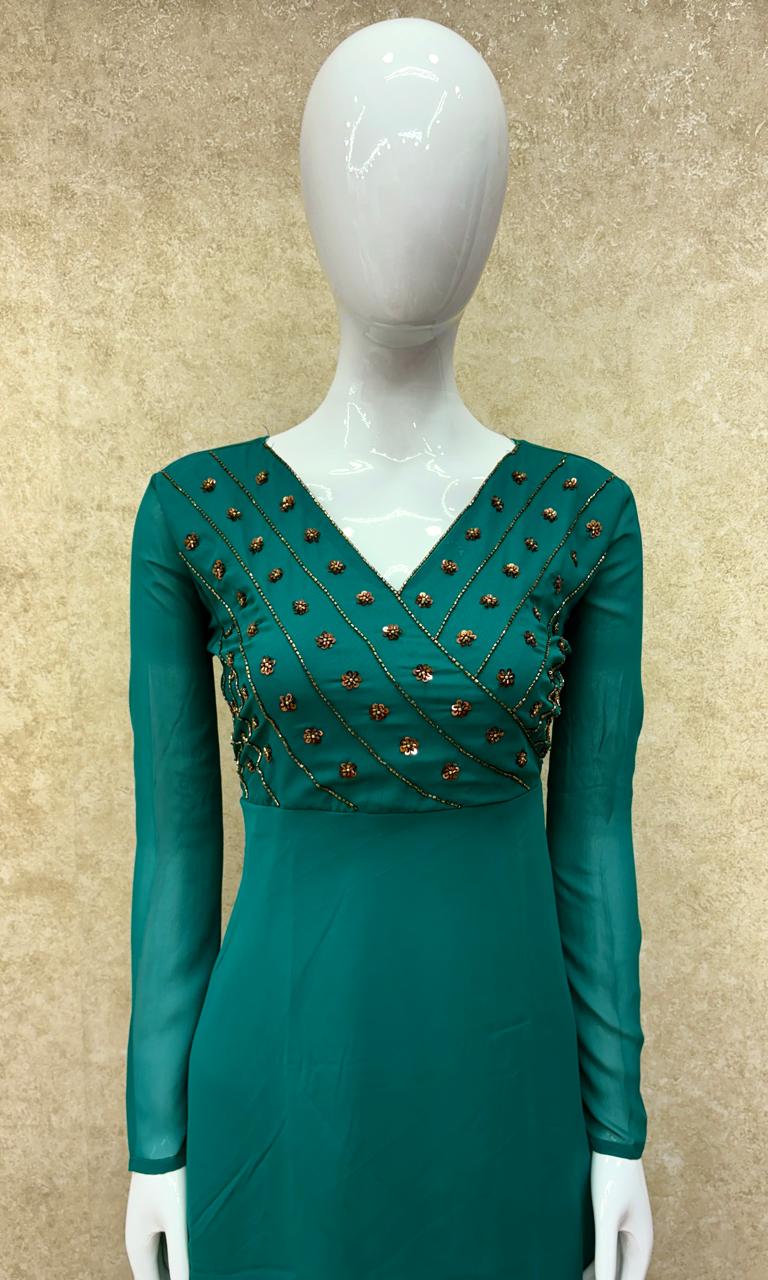 #TH83 / Georgette / Flared / Full Sleeves / Teal Blue
