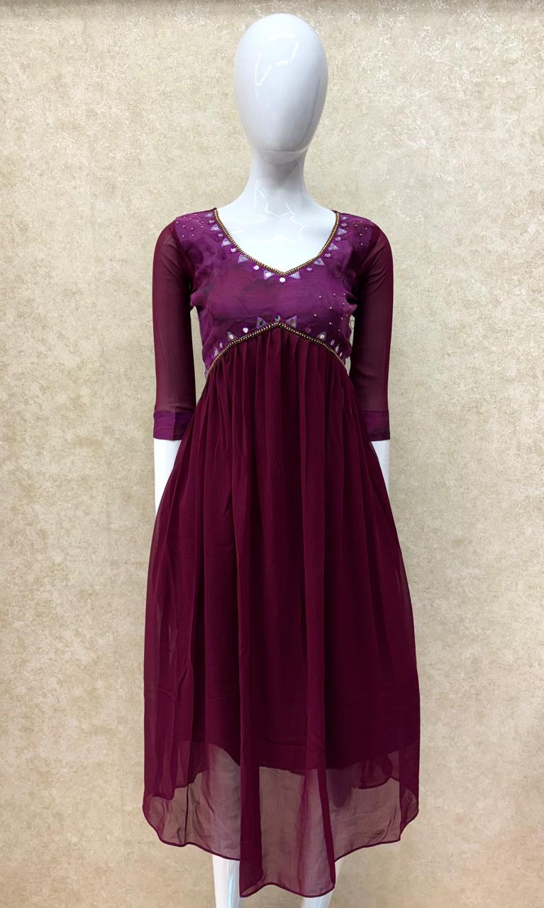 #TH74 / Organza patch / Alia Cut kurti / Wine - Image 2