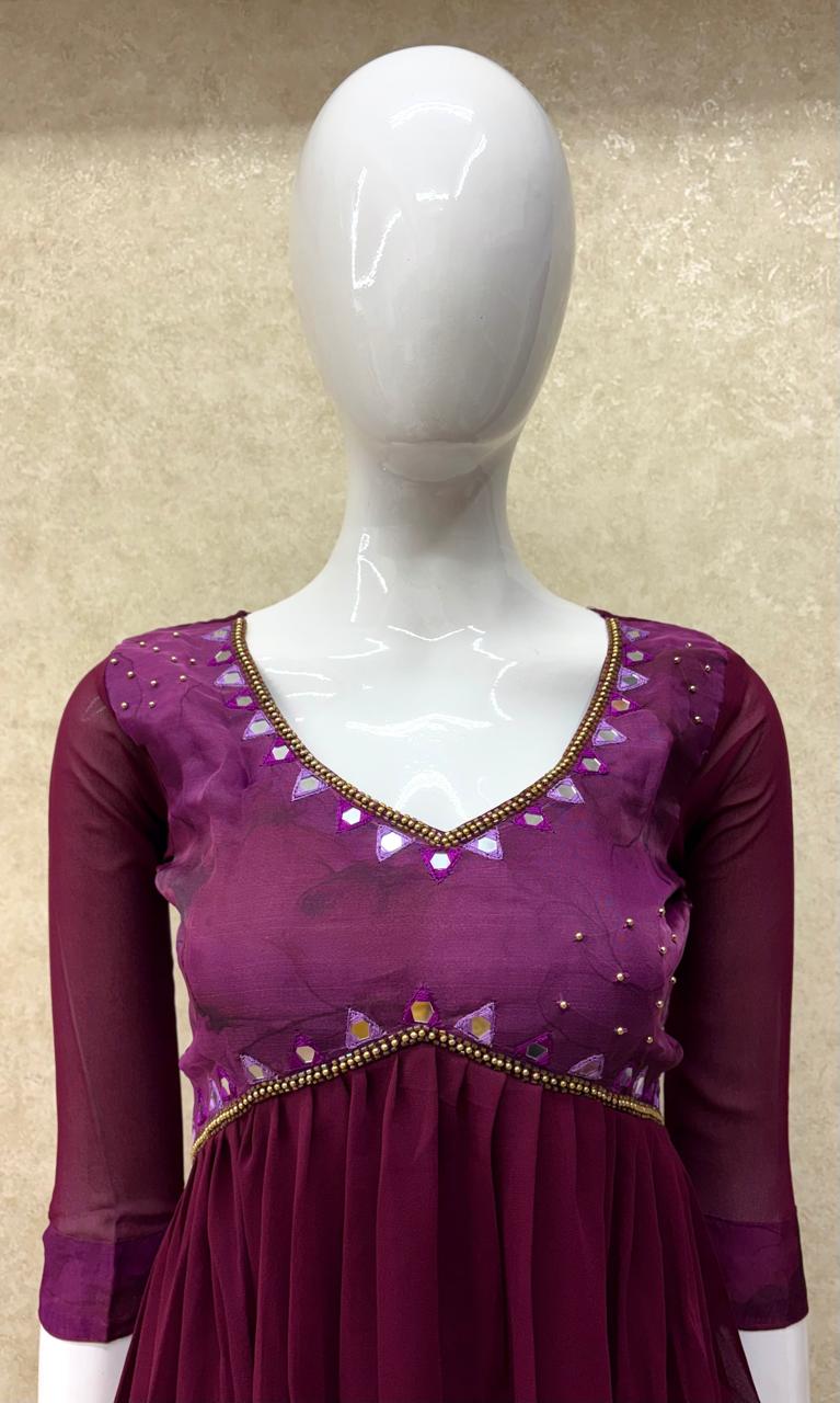#TH74 / Organza patch / Alia Cut kurti / Wine