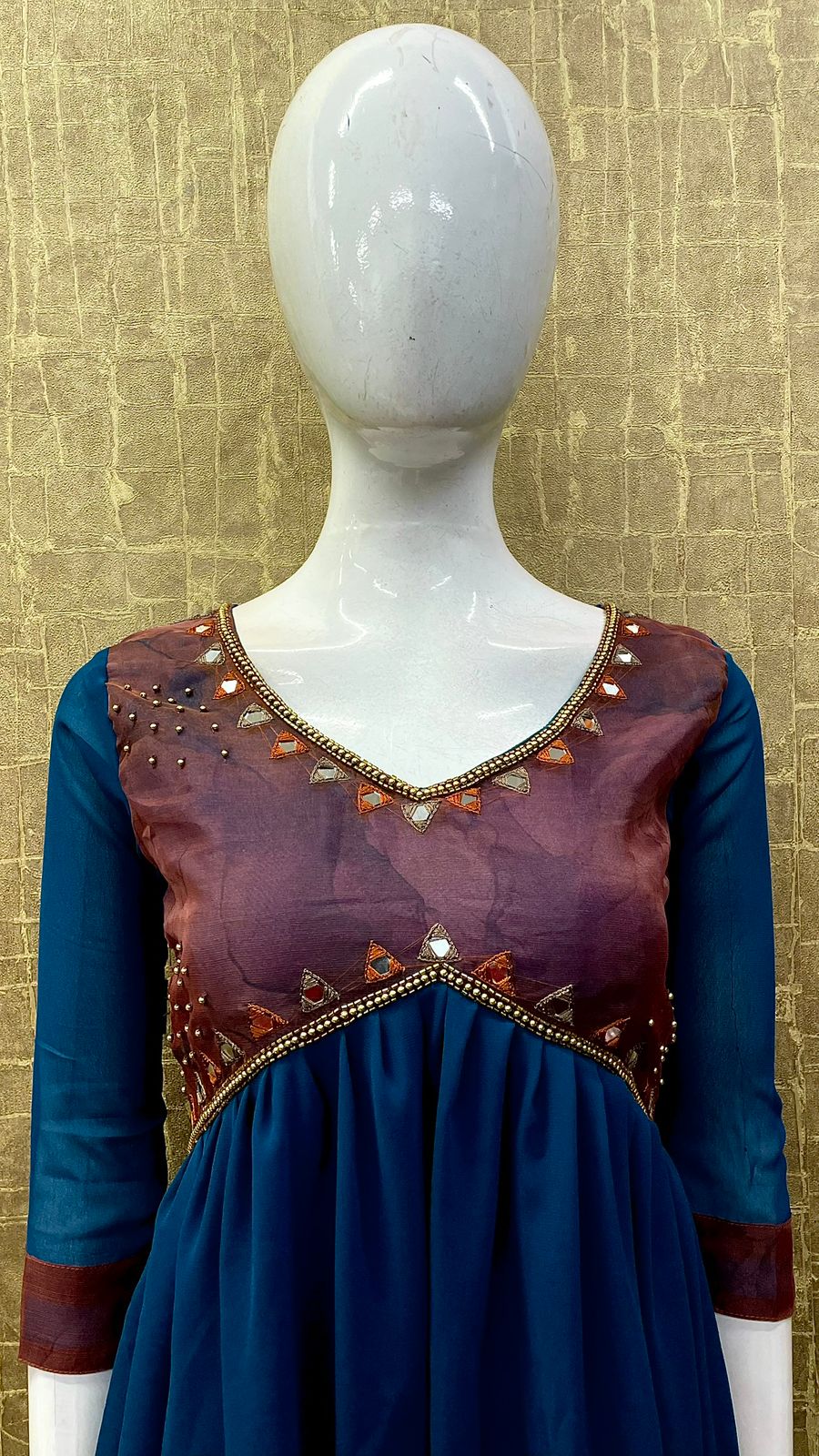 #TH74 / Organza patch / Alia Cut kurti / Teal Blue
