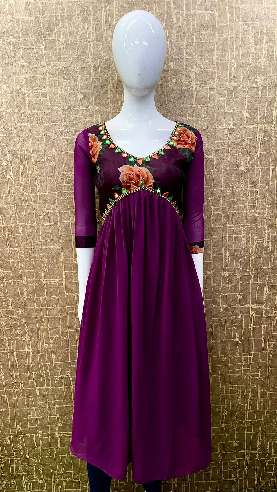 #TH74 / Organza patch / Alia Cut kurti / Purple - Image 2