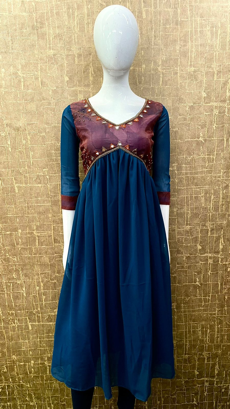 #TH74 / Organza patch / Alia Cut kurti / Teal Blue - Image 2
