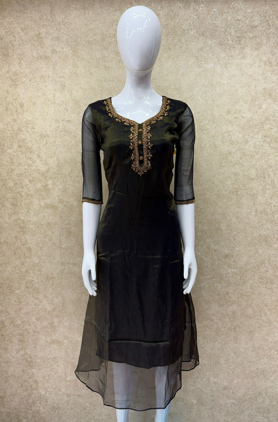 #TH159 / Shimmer Georgette / A-Line / Kurta Model / Black - Image 2