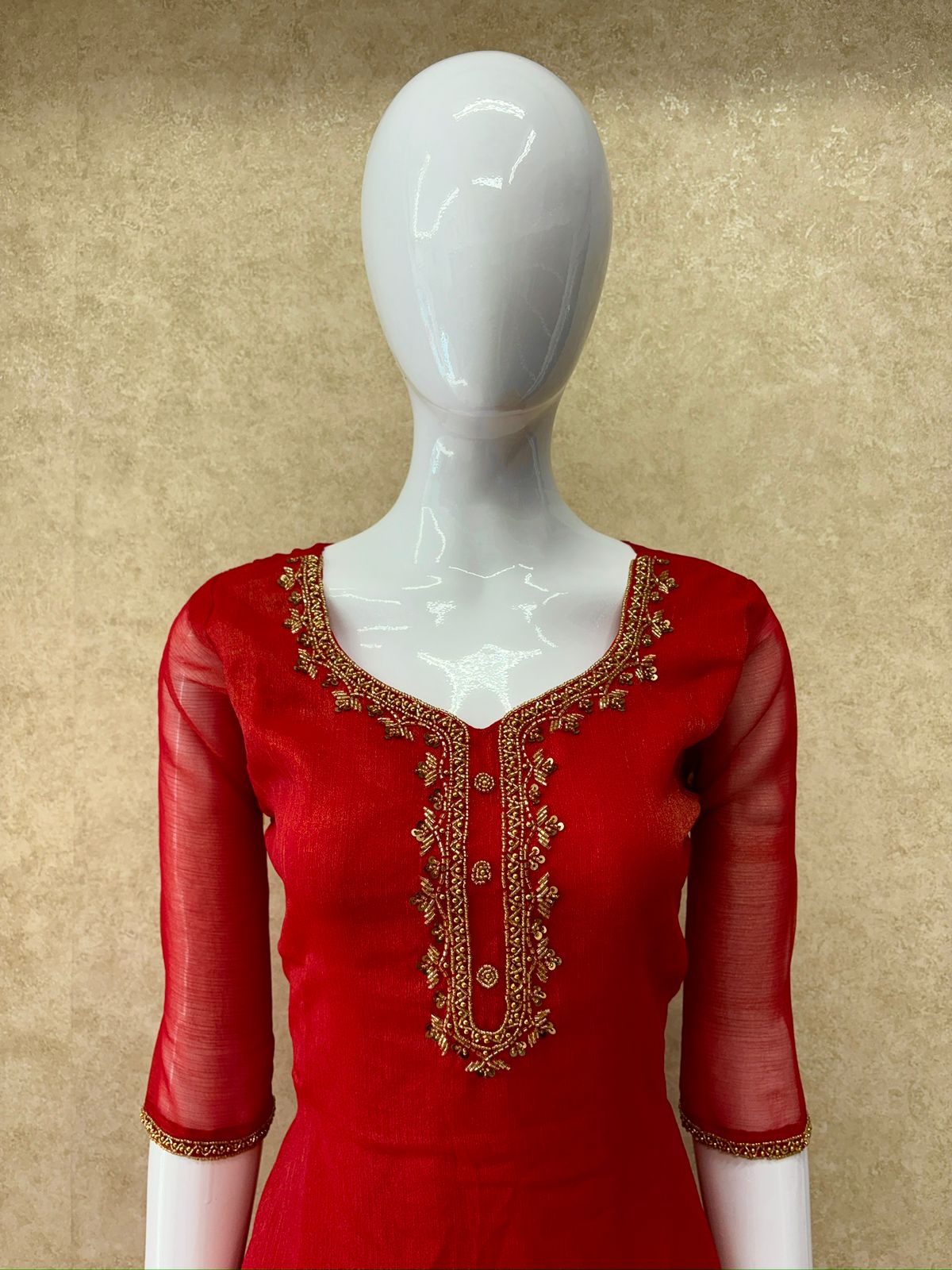 #TH159 / Shimmer Georgette / A-Line / Kurta Model / Red