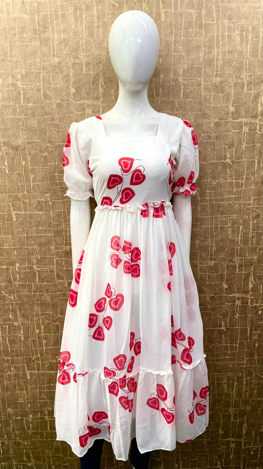 #TH70 / Printed Georgette Dress / White - Image 2