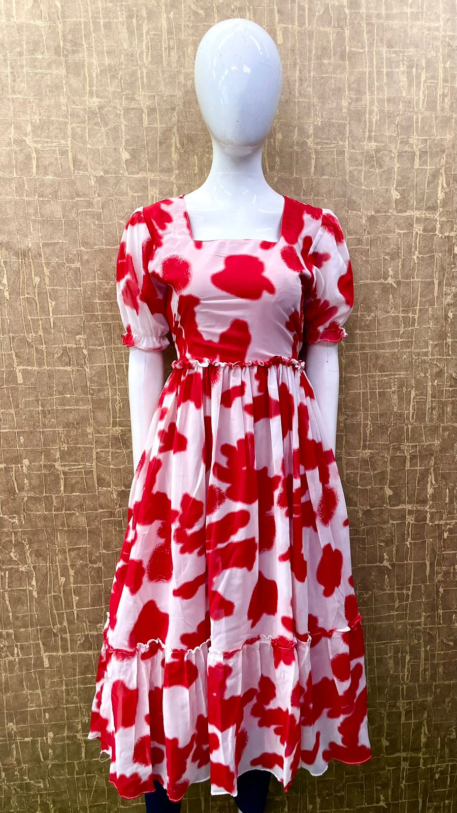 #TH70 / Printed Georgette Dress / Red - Image 2