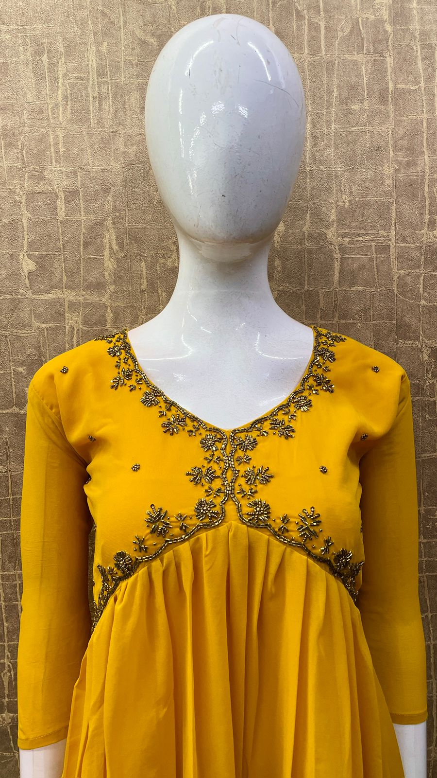 #TH67/ Heavy Floral Handwork / Alia cut kurti / Yellow
