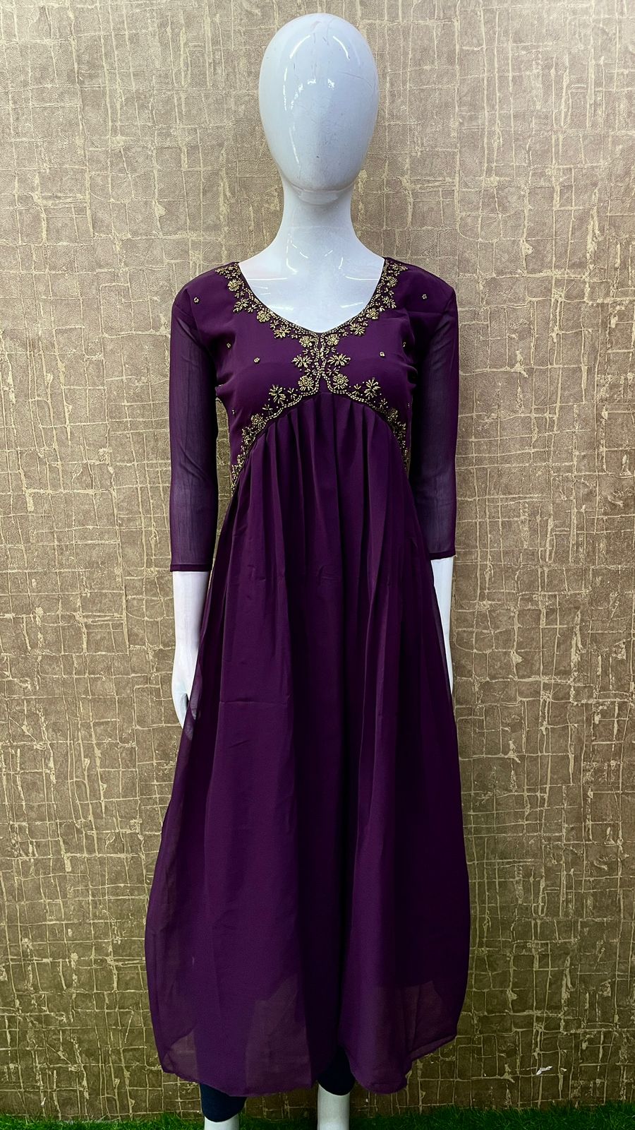 #TH67/ Heavy Floral Handwork / Alia cut kurti / Purple - Image 2