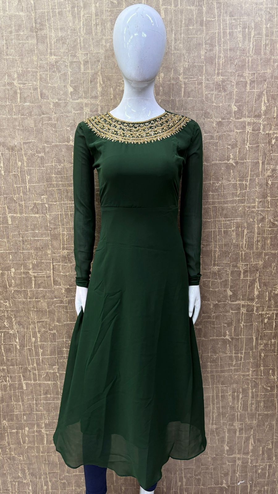 #TH68 / Georgette Semi Flared kurti / Mehndi Green - Image 2