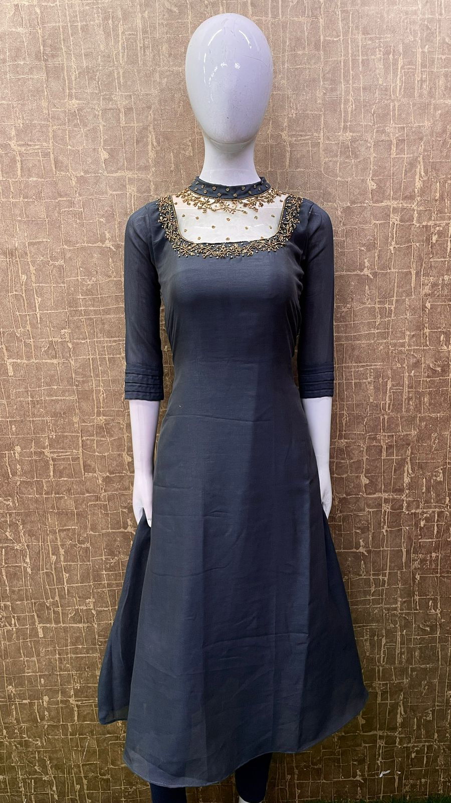 #TH57 / Vichitra Silk / Jewel Neck / Heavy Handwork kurti / Grey - Image 2
