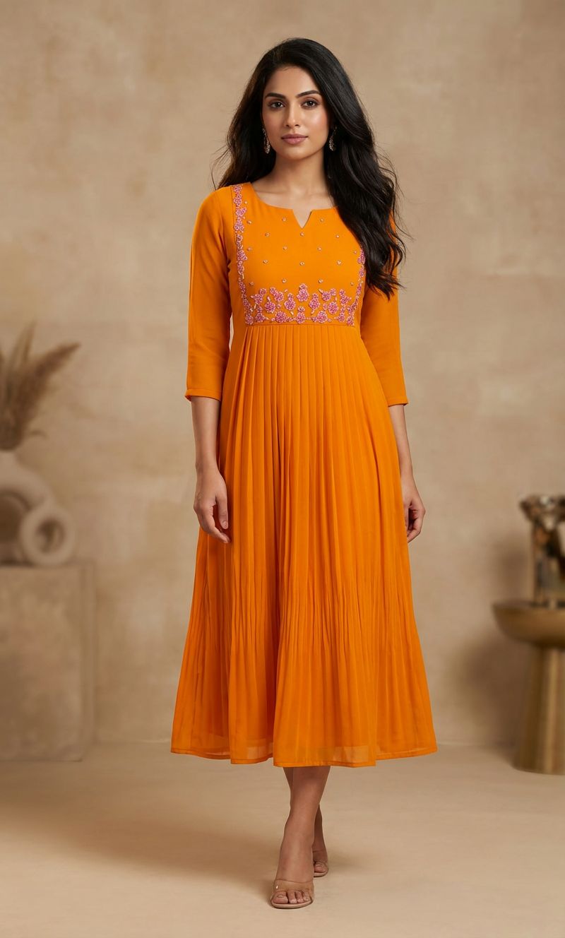 #TH185/Pleated/Self-Contrast Handwork01 / Yellow - Image 2