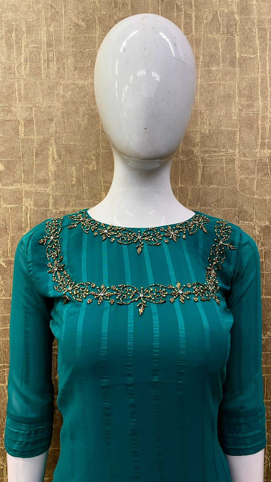 #TH93 / Shimmer pattern / Slitted kurti / Turquoise Blue — Full Size Set