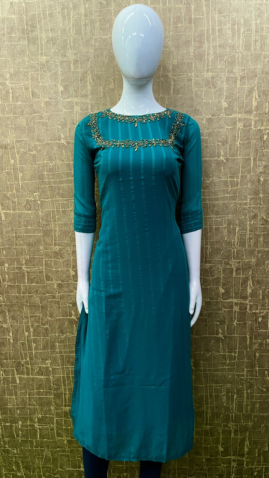 #TH93 / Shimmer pattern / Slitted kurti / Turquoise Blue — Full Size Set - Image 2