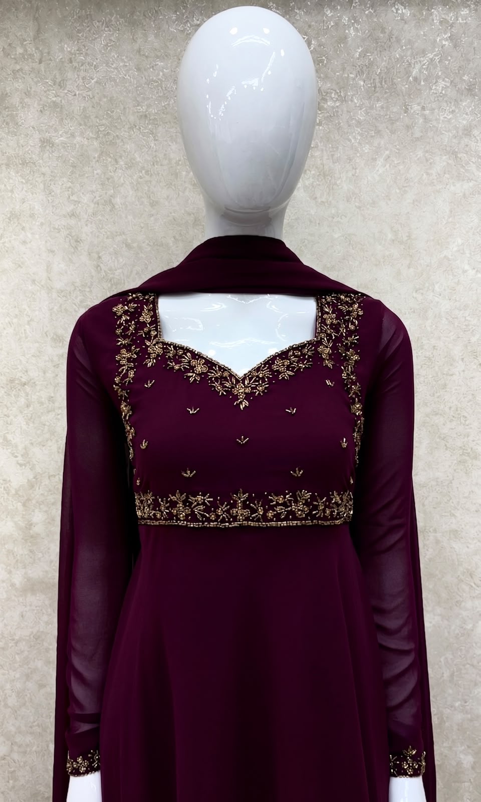#TH219 /Georgette/Long Top Dupatta Set/Full Length/Full sleeves / Dark Wine