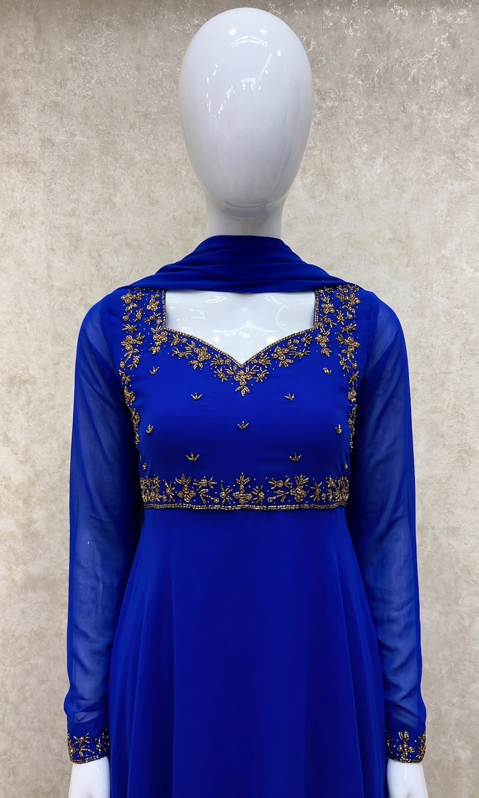#TH219 /Georgette/Long Top Dupatta Set/Full Length/Full sleeves / Royal Blue