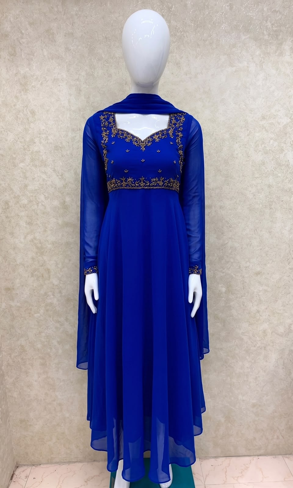 #TH219 /Georgette/Long Top Dupatta Set/Full Length/Full sleeves / Royal Blue - Image 2