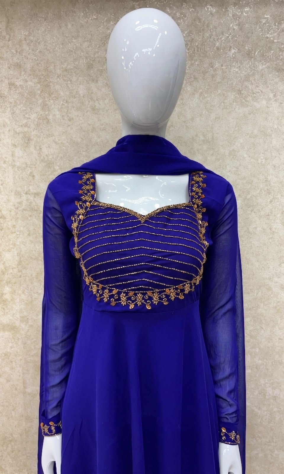 #TH225 / Georgette / Long Top Dupatta Set / Full Length / Full sleeves / Royal Blue