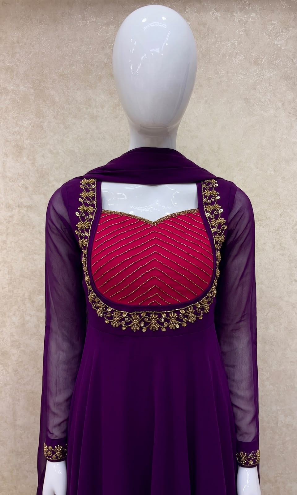 #TH227 / Georgette / Long Top Dupatta Set / Full Length / Full sleeves / Dark Purple
