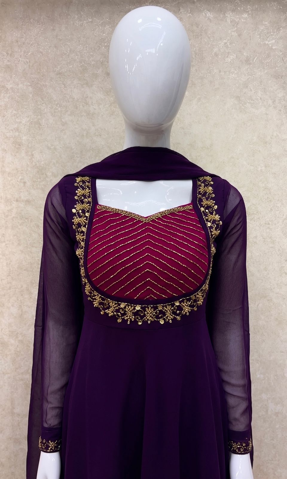 #TH227 / Georgette / Long Top Dupatta Set / Full Length / Full sleeves / Dark Violet