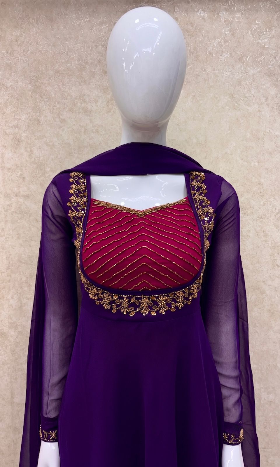 #TH227 / Georgette / Long Top Dupatta Set / Full Length / Full sleeves / Violet