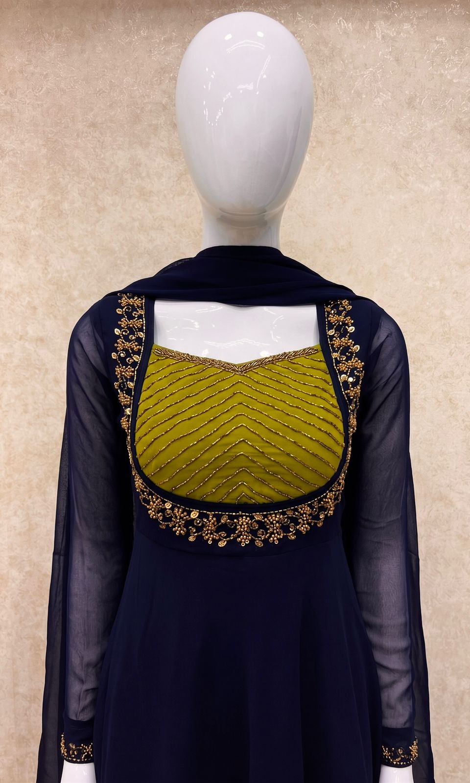 #TH227 / Georgette / Long Top Dupatta Set / Full Length / Full sleeves / Navy Blue