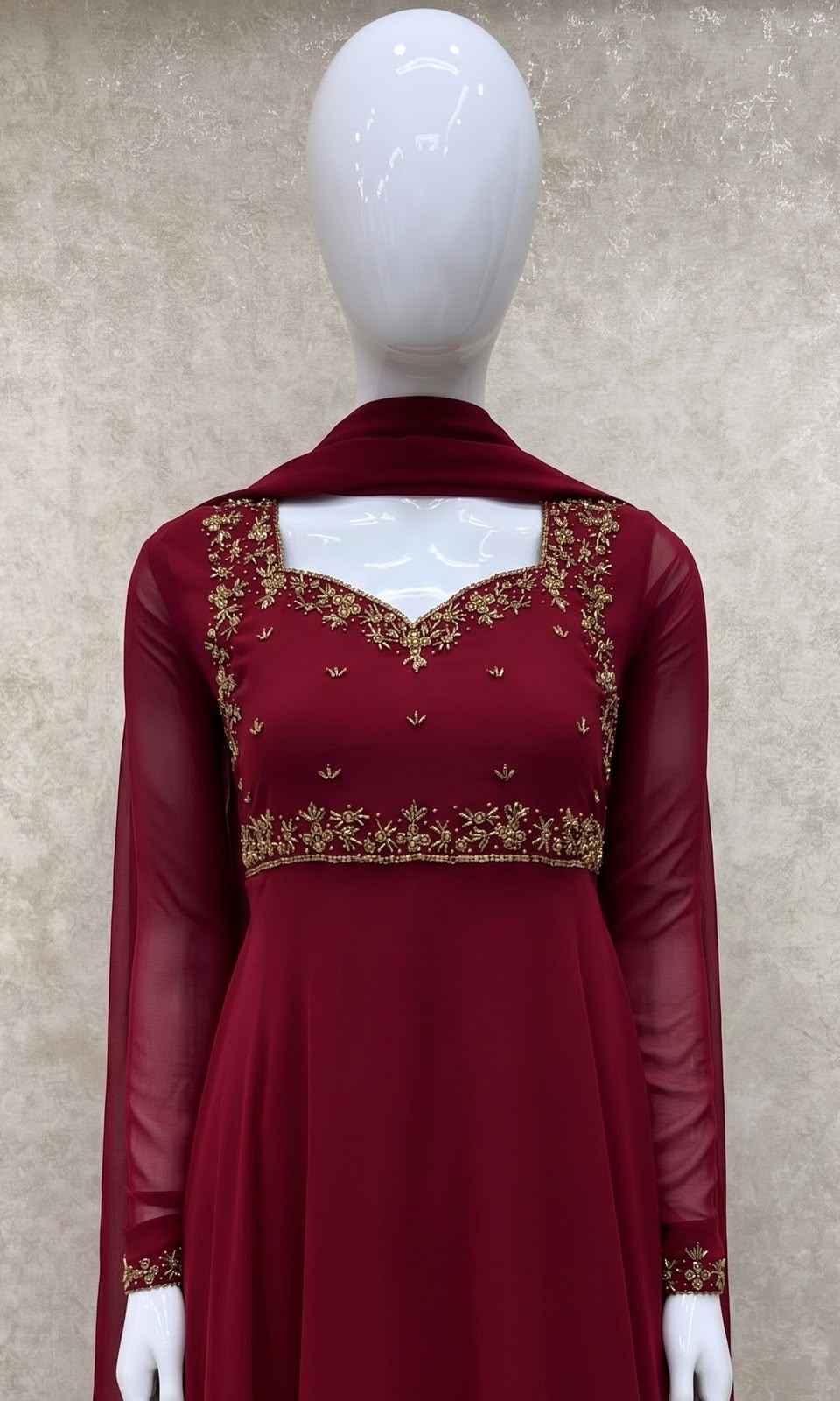 #TH219 /Georgette/Long Top Dupatta Set/Full Length/Full sleeves / Reddish Maroon