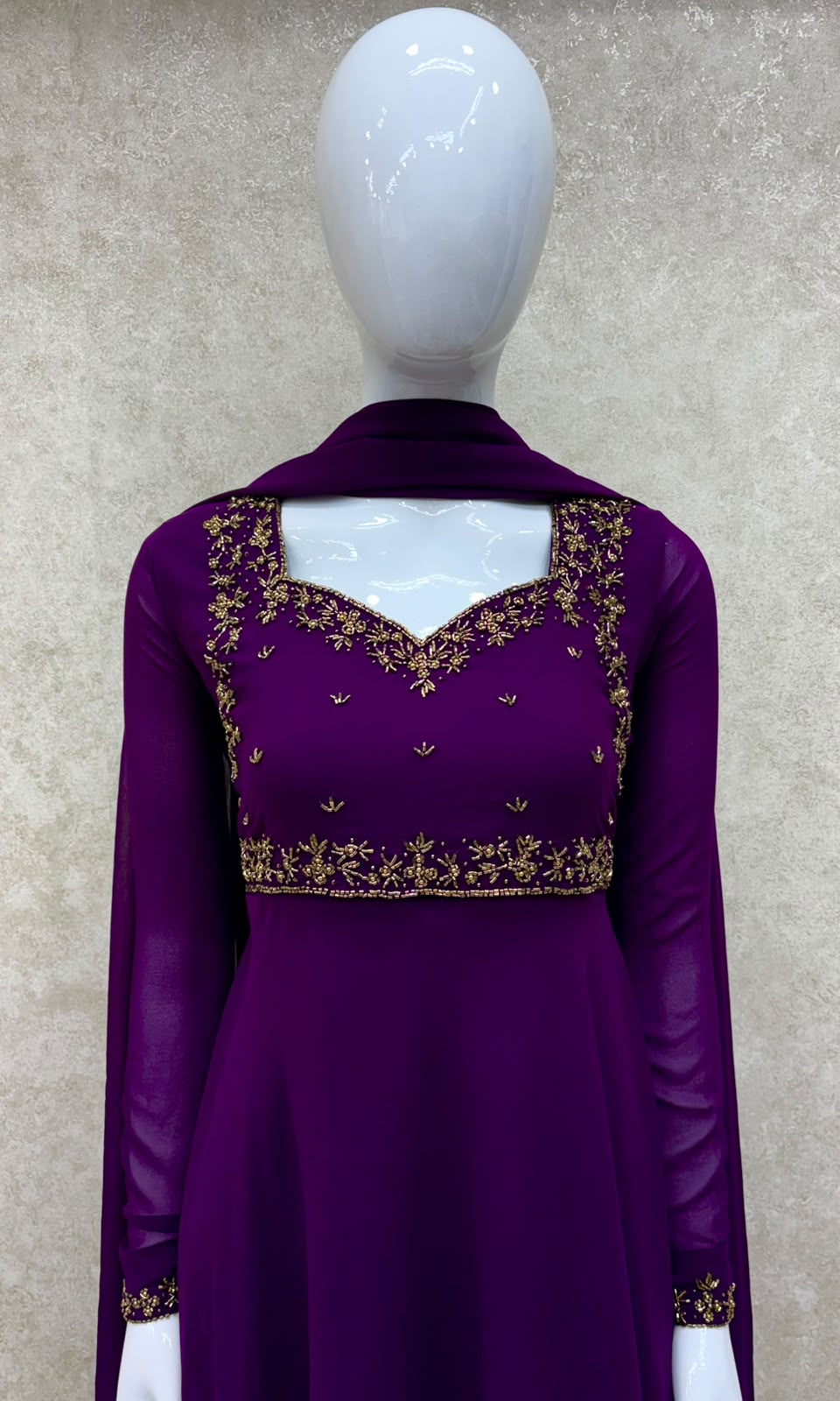#TH219 /Georgette/Long Top Dupatta Set/Full Length/Full sleeves / Dark Purple