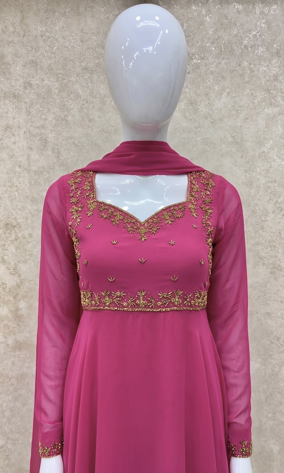 #TH219 /Georgette/Long Top Dupatta Set/Full Length/Full sleeves / Light Pink