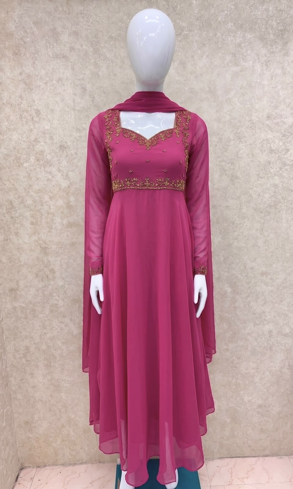 #TH219 /Georgette/Long Top Dupatta Set/Full Length/Full sleeves / Light Pink - Image 2