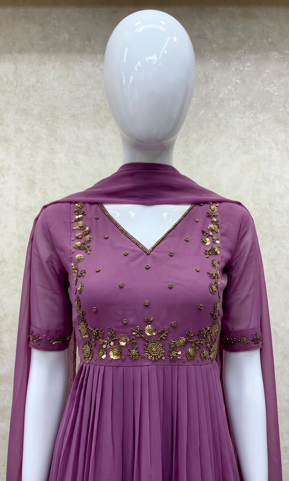 #TH200 / Long Top Dupatta Set / Pleated / Elbow sleeves / Lilac