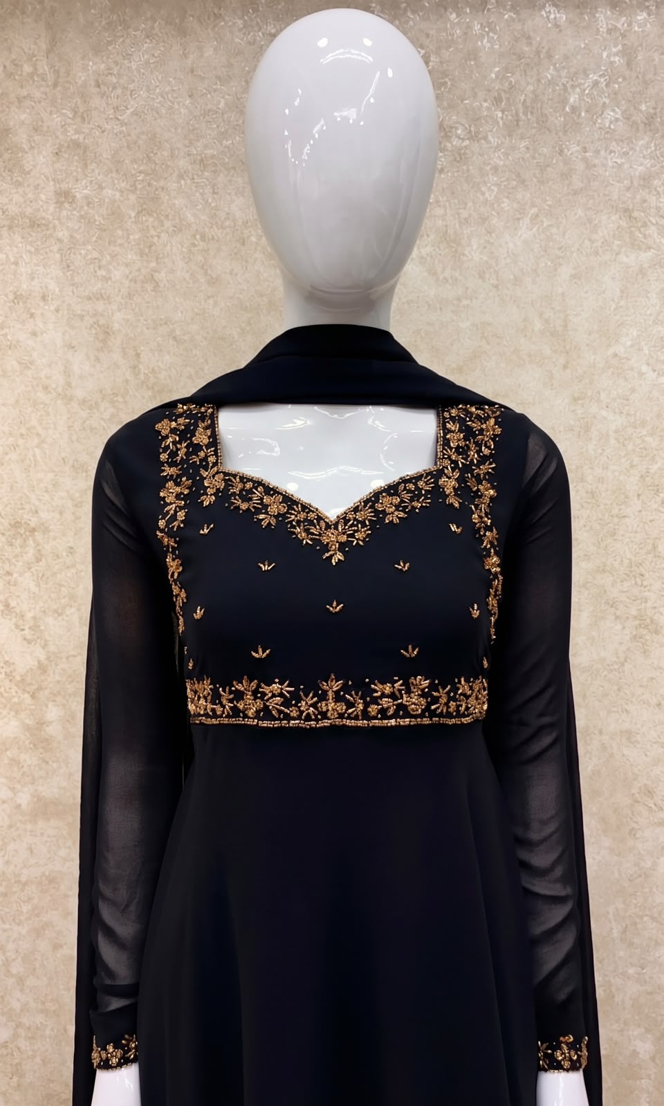 #TH219 / Georgette / Long Top Dupatta Set / Full Length / Full sleeves / Jet Black