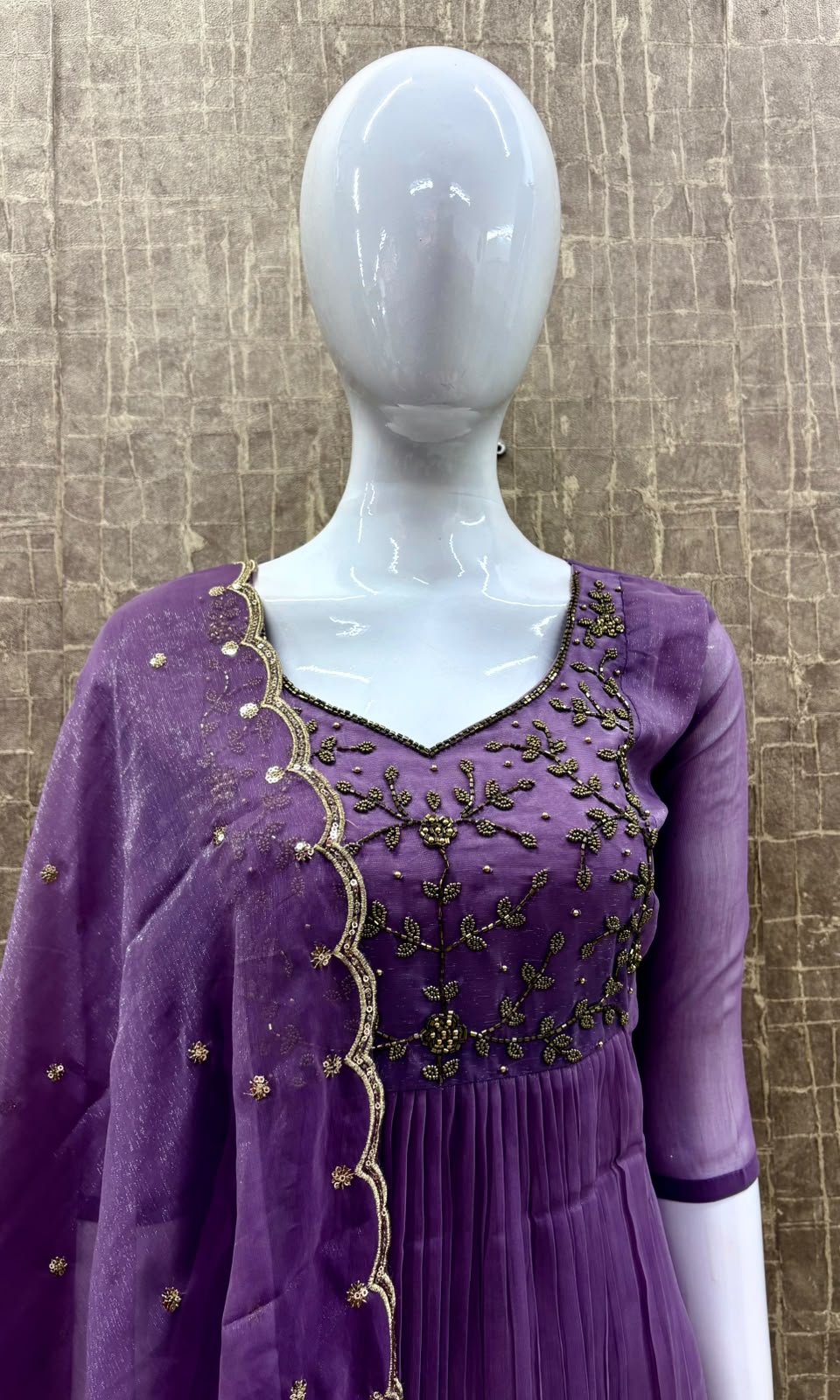 #TH235 / Long Top Heavy Embroideried Dupatta Set / Party wear / Dark Lavender