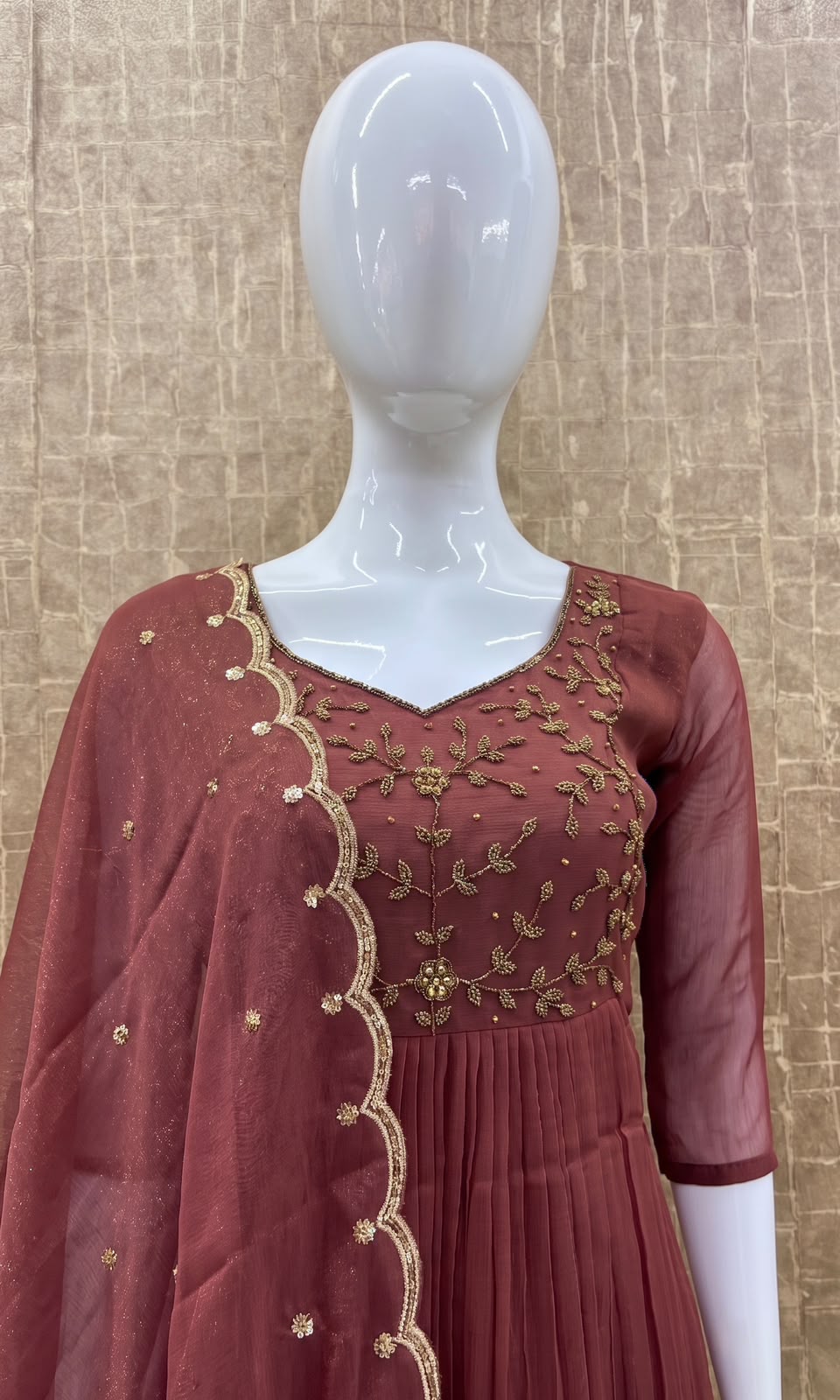 #TH235 / Long Top Heavy Embroideried Dupatta Set / Party wear / Peach