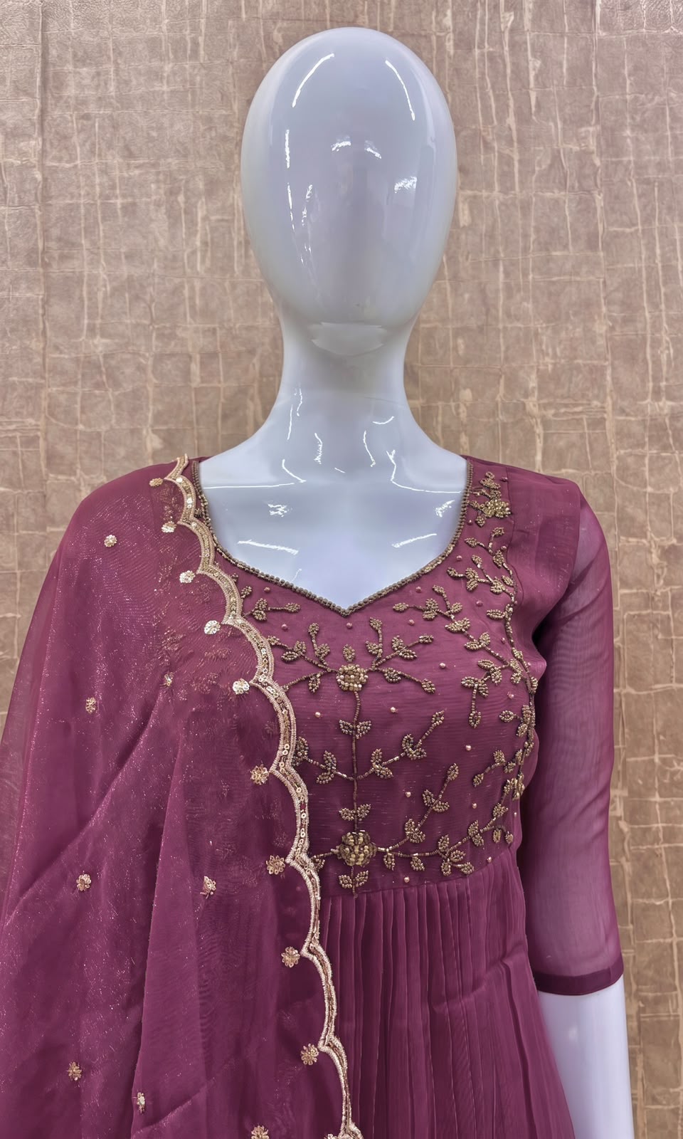 #TH235 / Long Top Heavy Embroideried Dupatta Set / Party wear / Pink