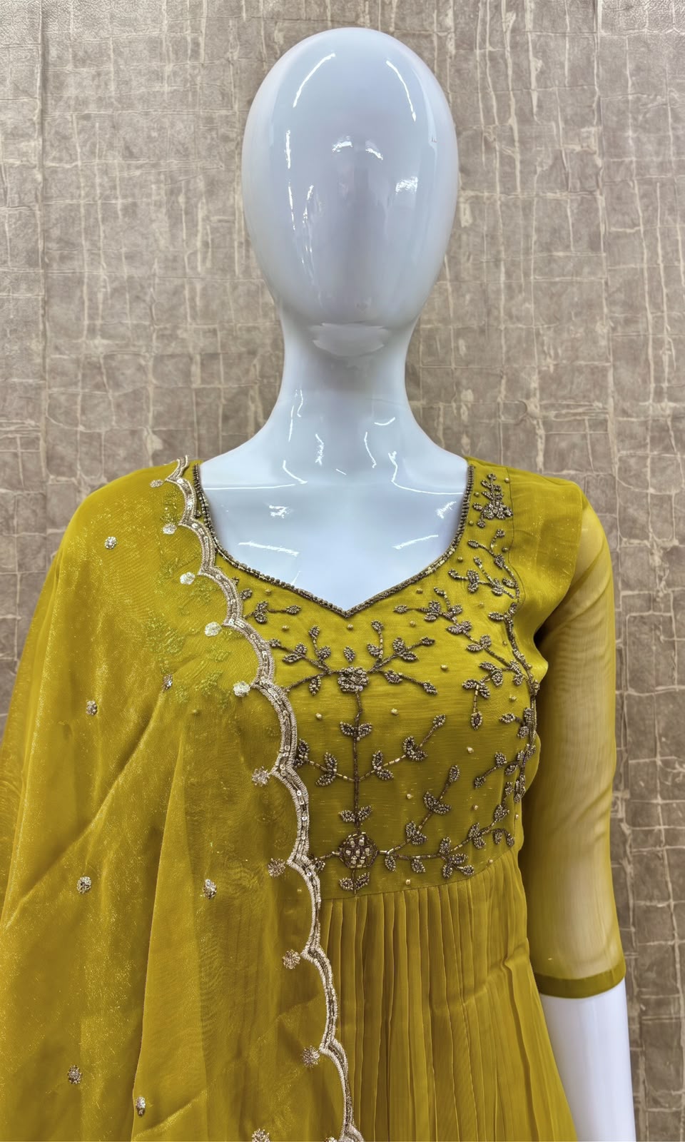#TH235 / Long Top Heavy Embroideried Dupatta Set / Party wear / Yellow