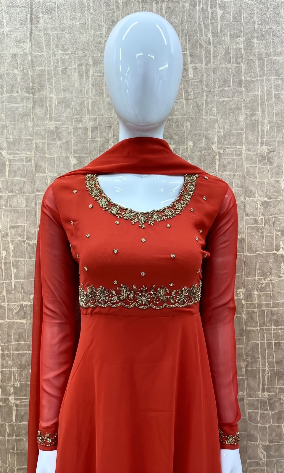 #TH237 / Georgette / Long Top Dupatta Set / Full sleeves / Orange