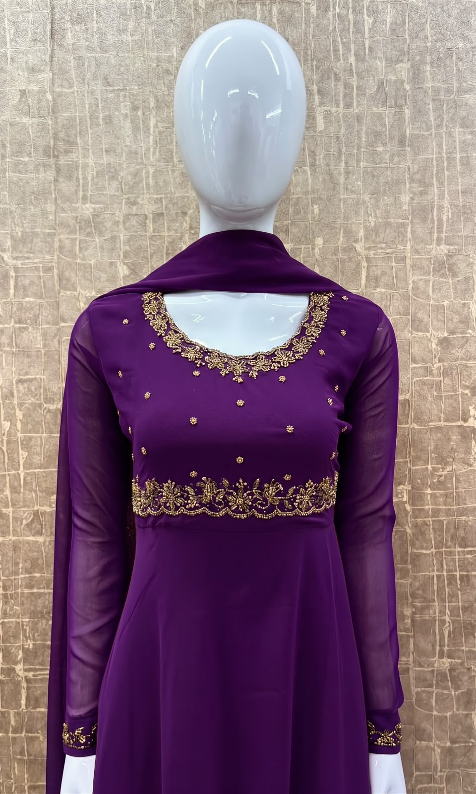 #TH237 / Georgette / Long Top Dupatta Set / Full sleeves / Purple