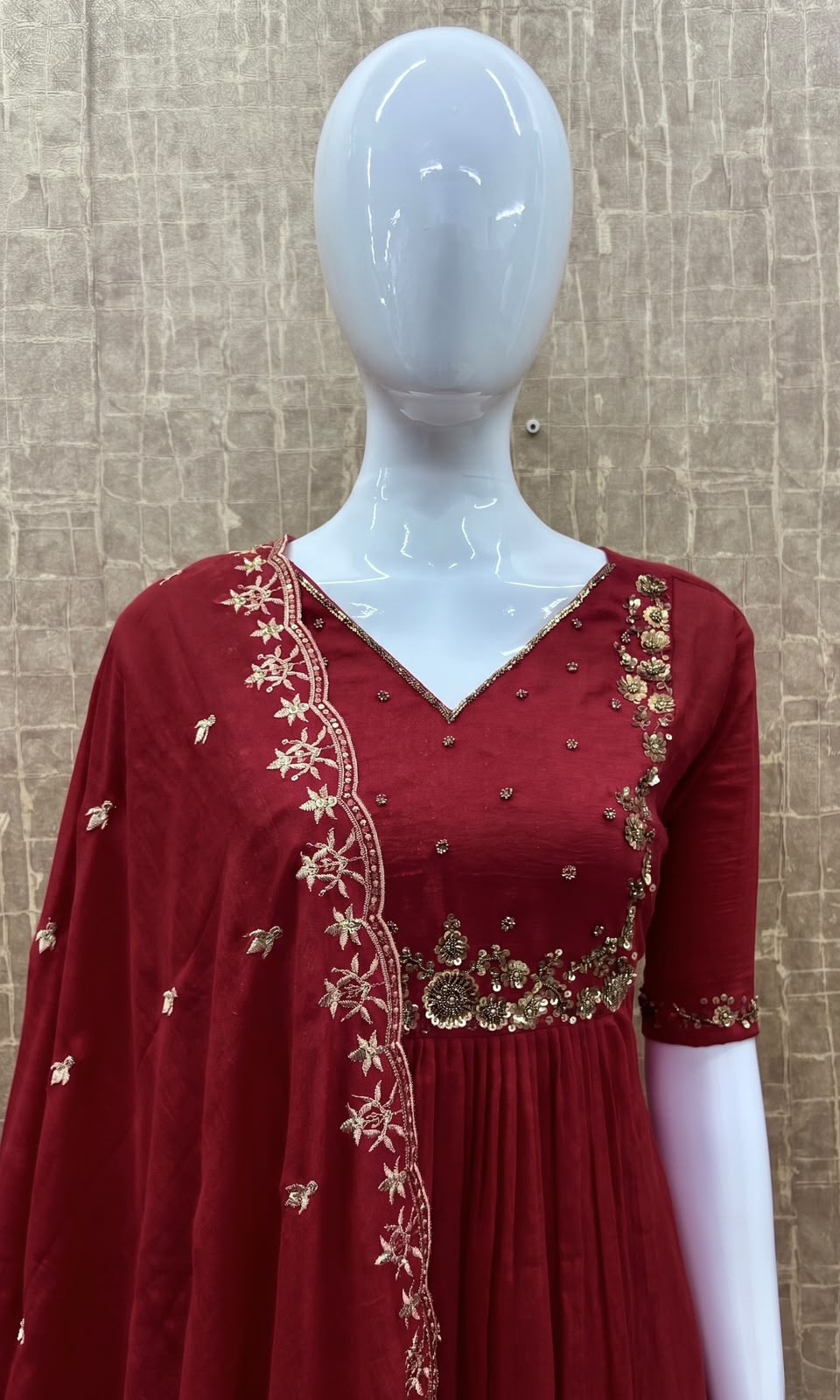 #TH234 / Long Top Heavy Embroideried Dupatta Set / Party wear / Maroon
