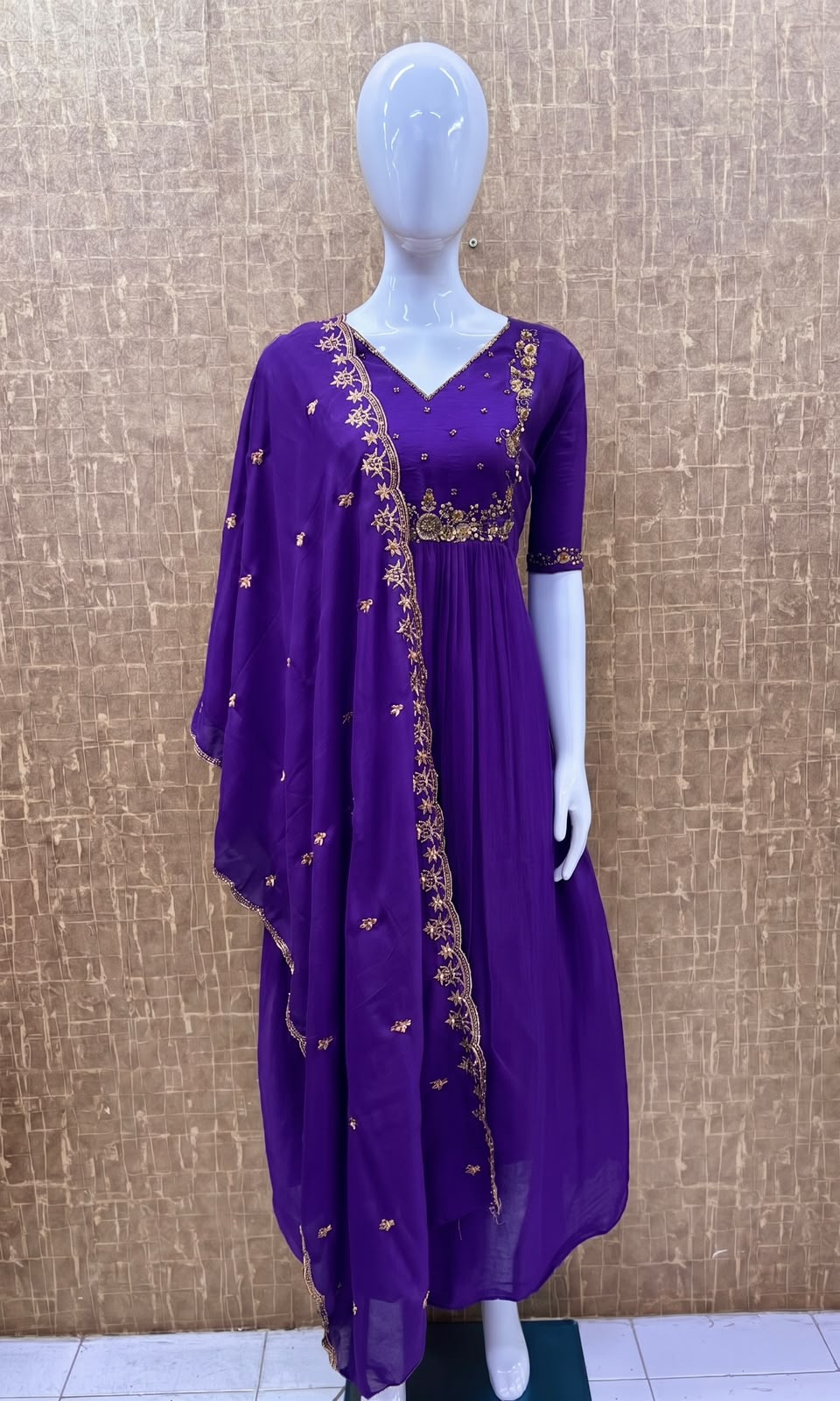 #TH234 / Long Top Heavy Embroideried Dupatta Set / Party wear / Violet - Image 2