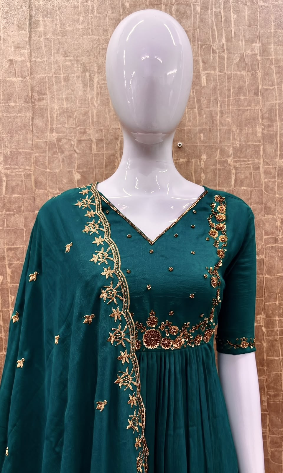 #TH234 / Long Top Heavy Embroideried Dupatta Set / Party wear / Peacock