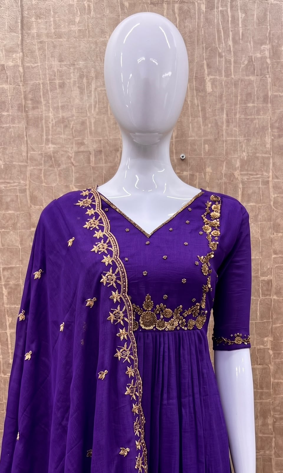 #TH234 / Long Top Heavy Embroideried Dupatta Set / Party wear / Violet
