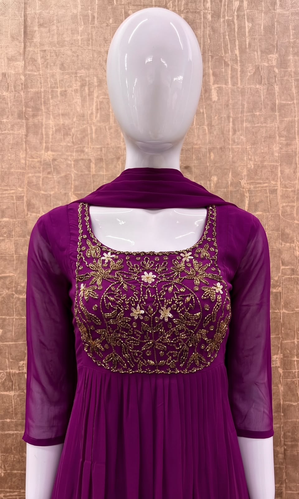 #TH238 / Top Dupatta Set / Pleated Pattern / Purple