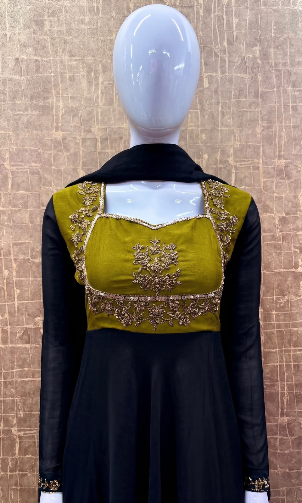 #TH239 / Contrast Vichitra Silk / Long Top Dupatta Set / Full Length / Full sleeves / Jet Black