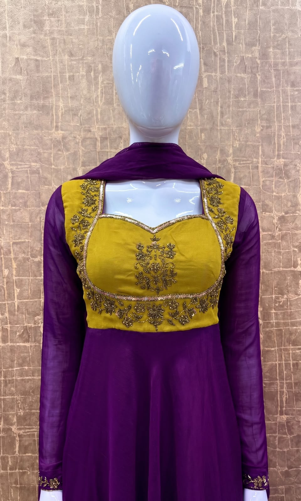 #TH239 / Contrast Vichitra Silk / Long Top Dupatta Set / Full Length / Full sleeves / Purple